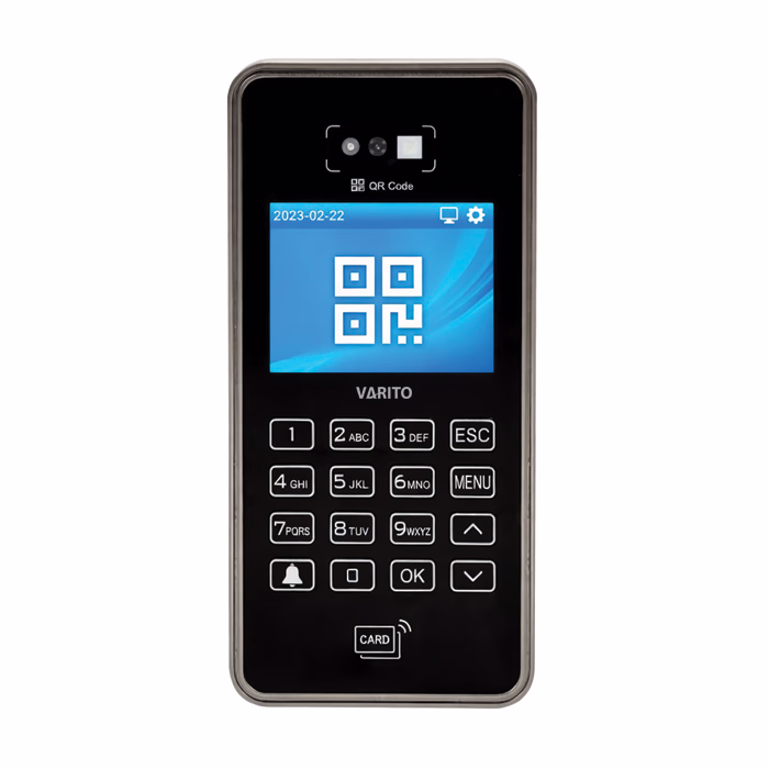 VARITO Q8 QR Code and RFID Access Control Terminal for secure entry management with QR scanning and RFID card authentication.